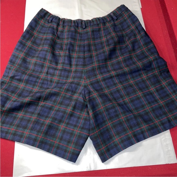 90s Pendleton blue green PLAID pleated wool SHORTS, size 18 Lined Argyle Tartan - Picture 9 of 16